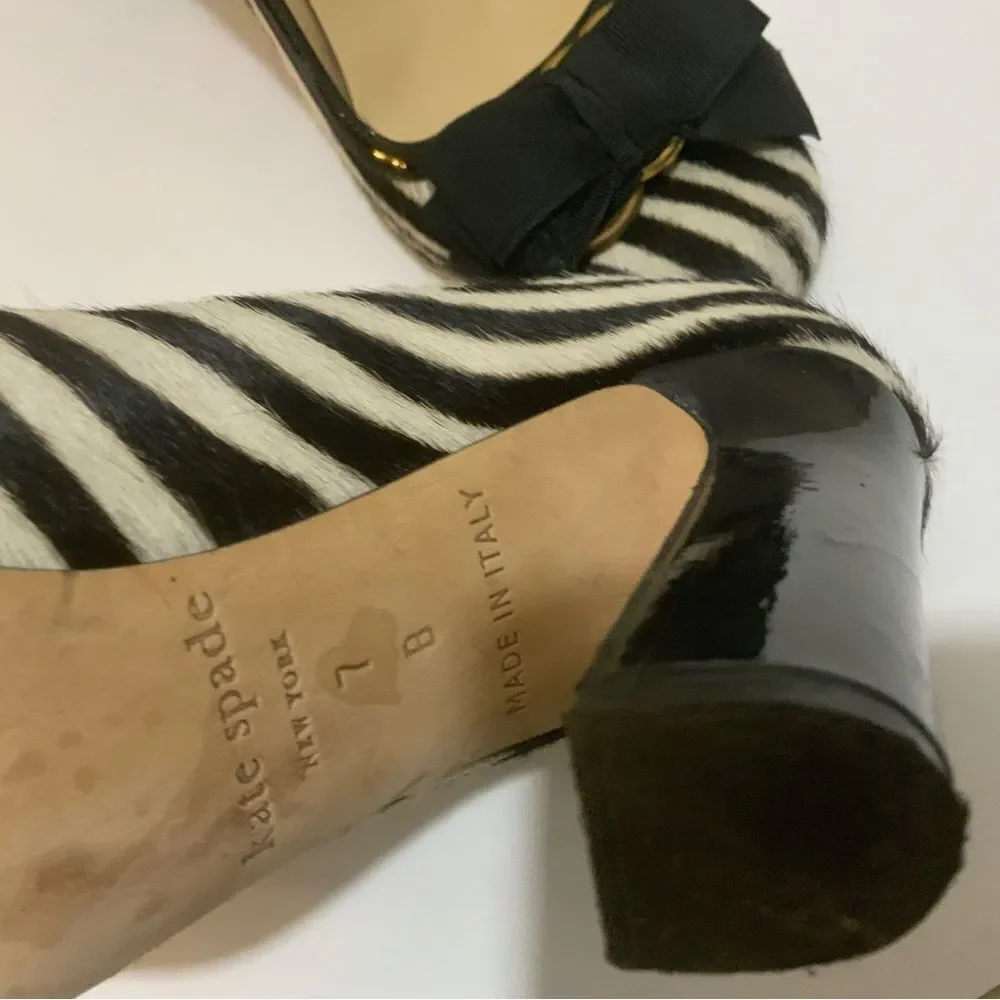 ♠️ Kate Spade Leopard Heels Pumps Round Toe Heel Ribbon Total Pattern 7B